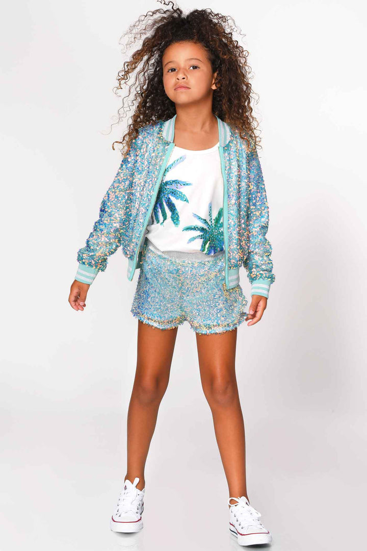 Hannah Banana Girls Holographic Sequin Fashion Bomber Jacket