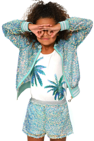 Hannah Banana Girls Holographic Sequin Fashion Bomber Jacket