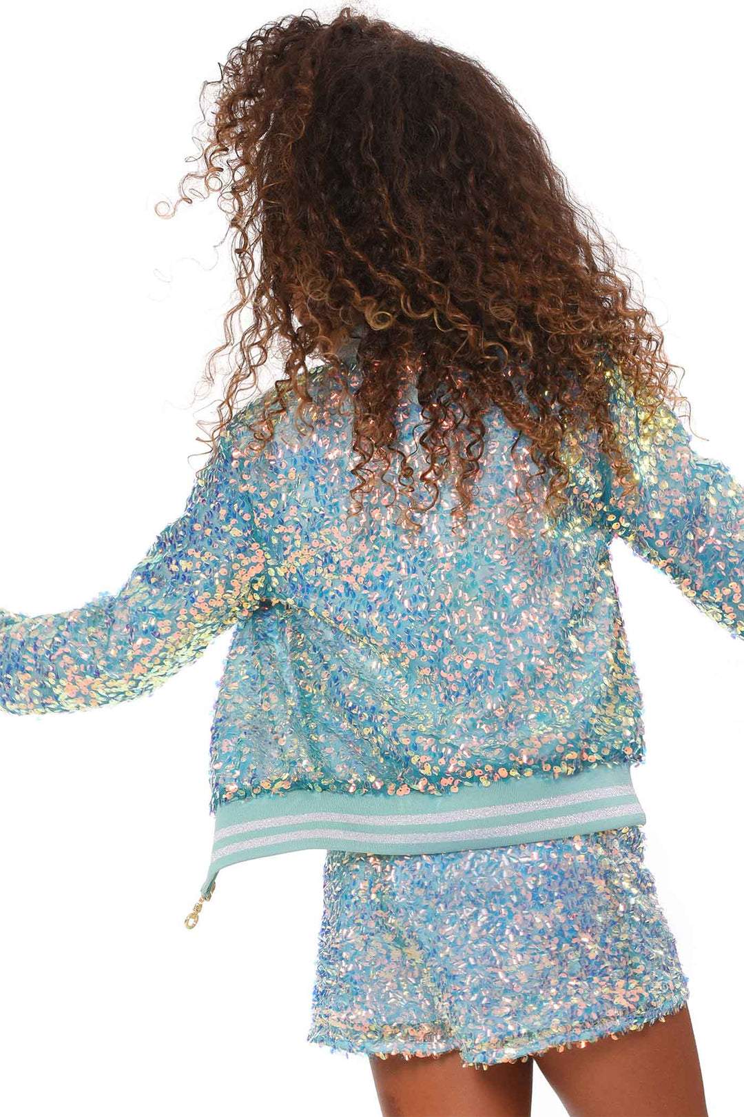Hannah Banana Girls Holographic Sequin Fashion Bomber Jacket
