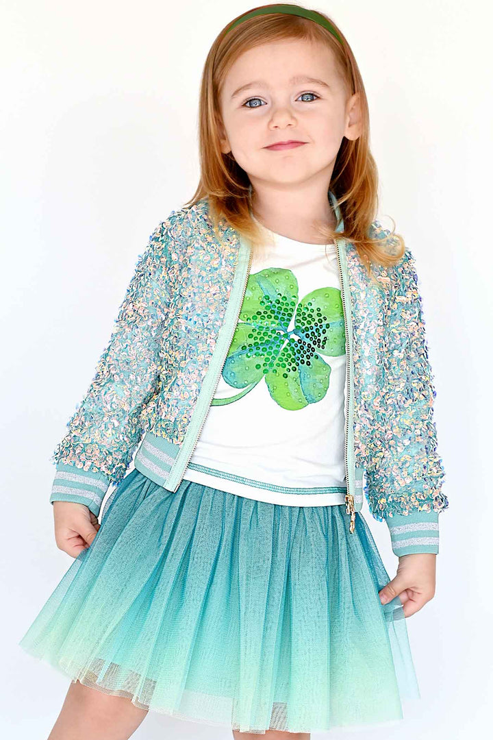 Hannah Banana Girls Holographic Sequin Fashion Bomber Jacket