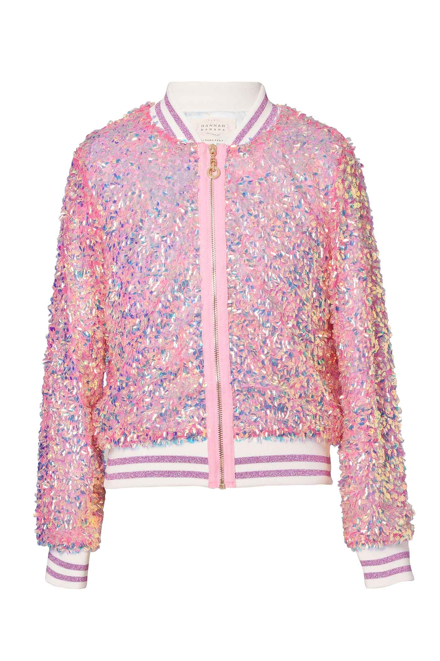 Hannah Banana Girls Holographic Sequin Fashion Bomber Jacket