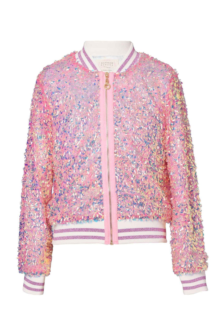 Hannah Banana Girls Holographic Sequin Fashion Bomber Jacket