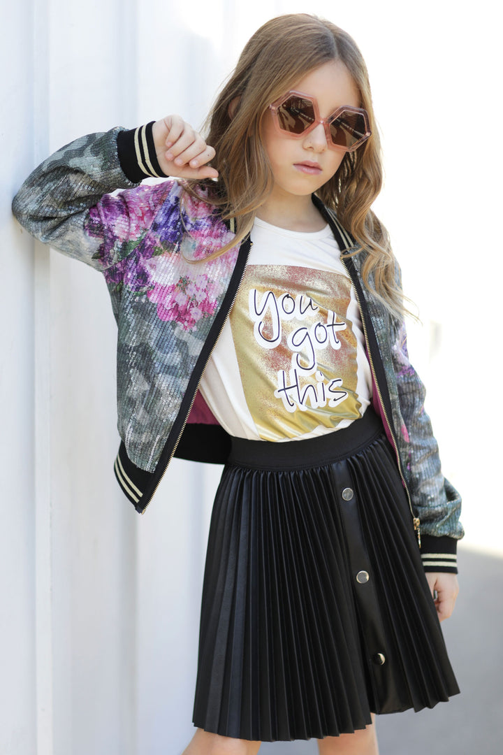 Hannah Banana Little Girl's Sequin Floral Camo Print Bomber Jacket