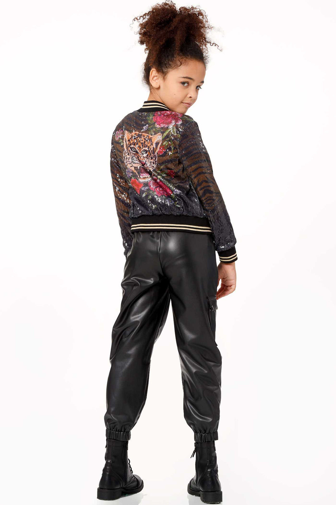 Hannah Banana Little Girl's Tiger Floral Print Sequin Bomber Jacket