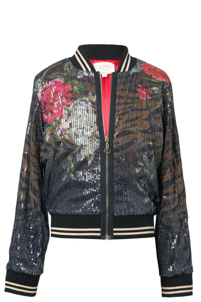 Hannah Banana Little Girl's Tiger Floral Print Sequin Bomber Jacket