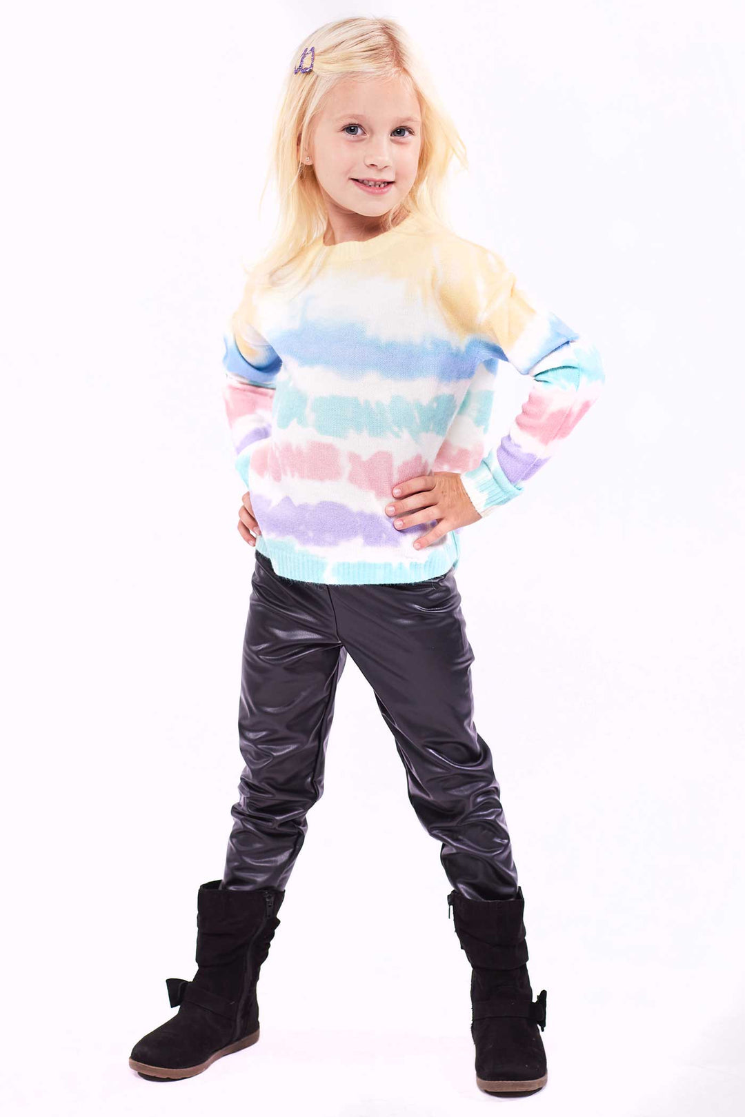 Hannah Banana Mommy & Me Little Girl's Pastel Stripe Watercolor Tie Dye Pull Over