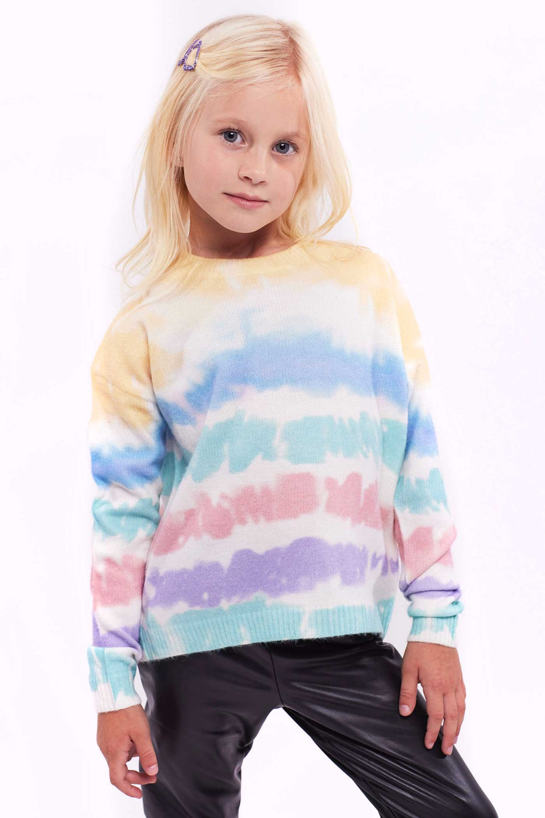 Hannah Banana Mommy & Me Little Girl's Pastel Stripe Watercolor Tie Dye Pull Over