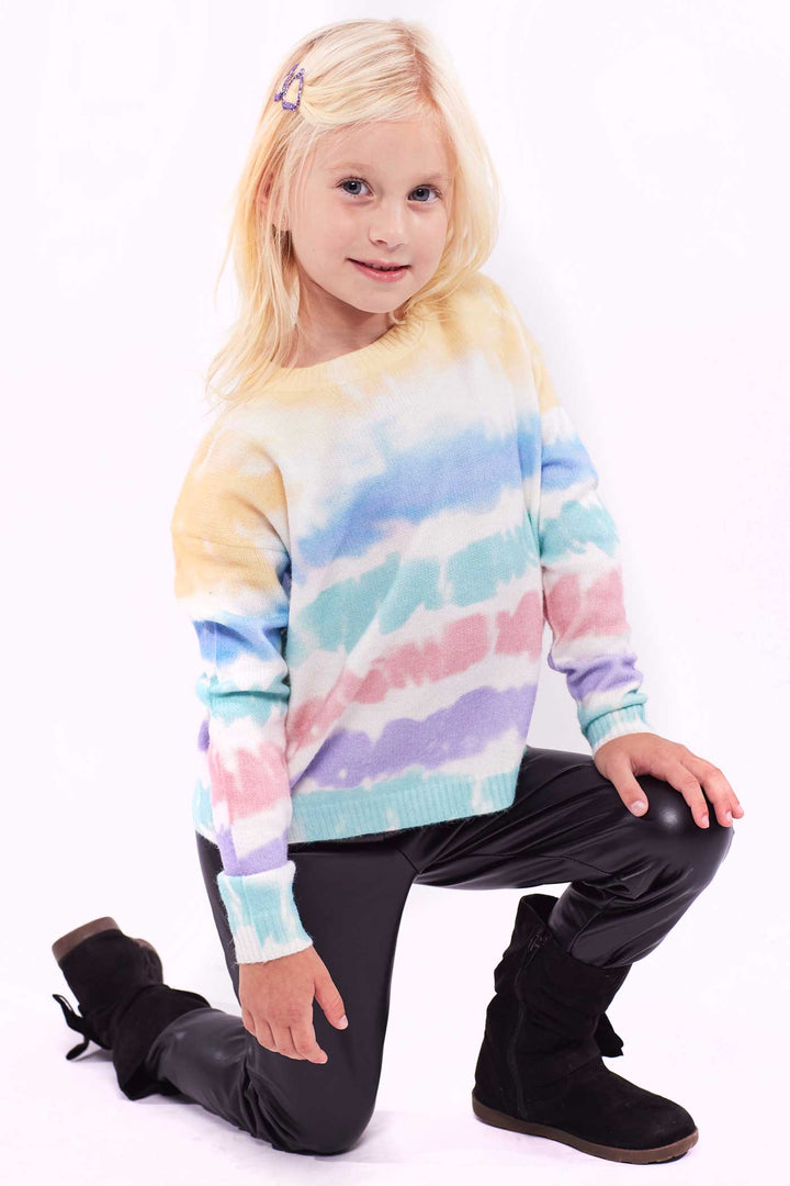 Hannah Banana Mommy & Me Little Girl's Pastel Stripe Watercolor Tie Dye Pull Over