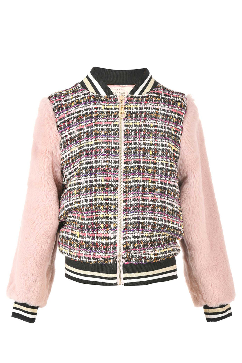 Hannah Banana Girls Tweed and Fur Fashion Bomber Jacket