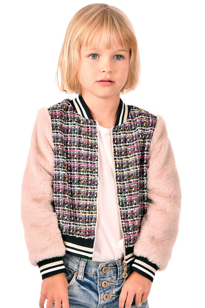 Hannah Banana Girls Tweed and Fur Fashion Bomber Jacket