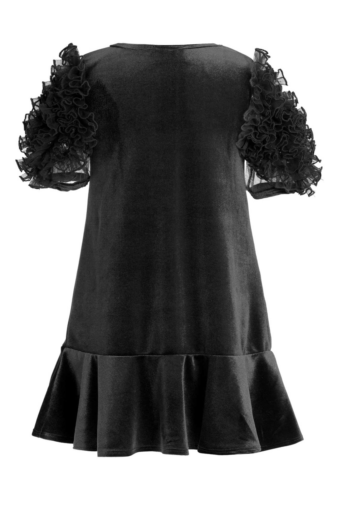 Hannah Banana Girls Mesh Frill Short Sleeve Velvet Dress