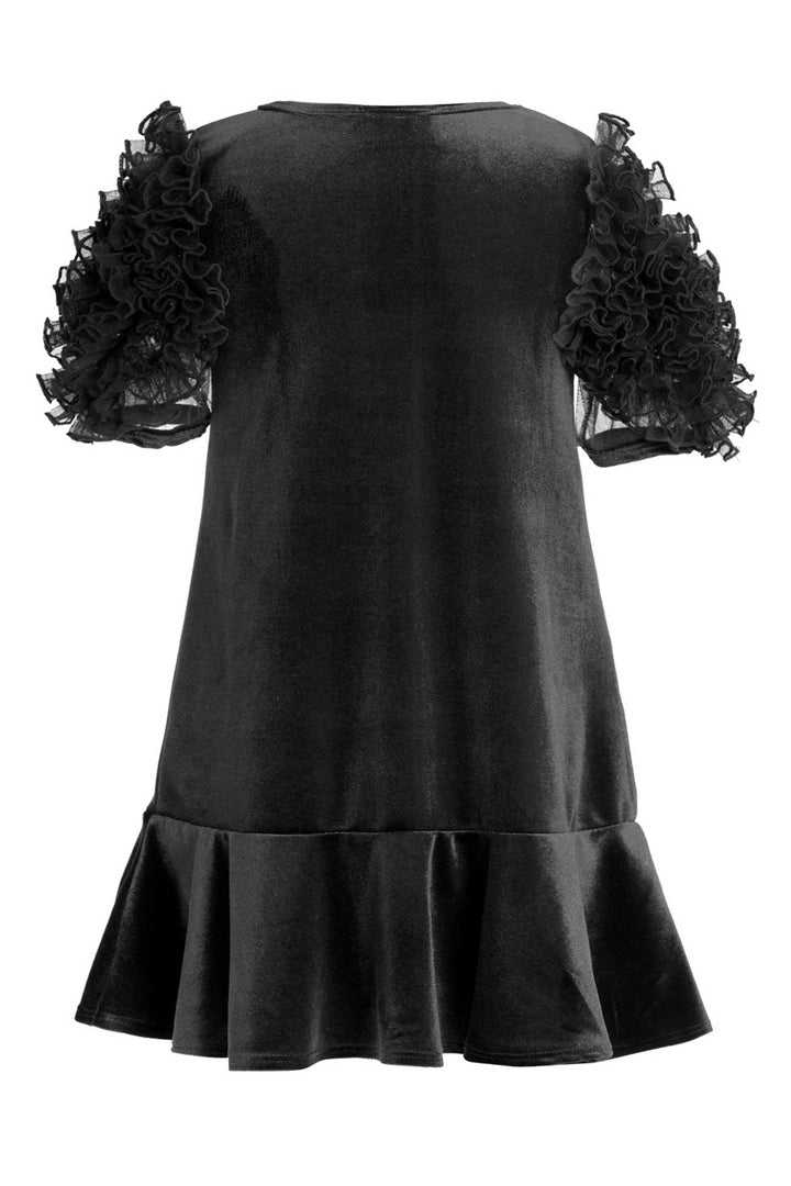 Hannah Banana Girls Mesh Frill Short Sleeve Velvet Dress