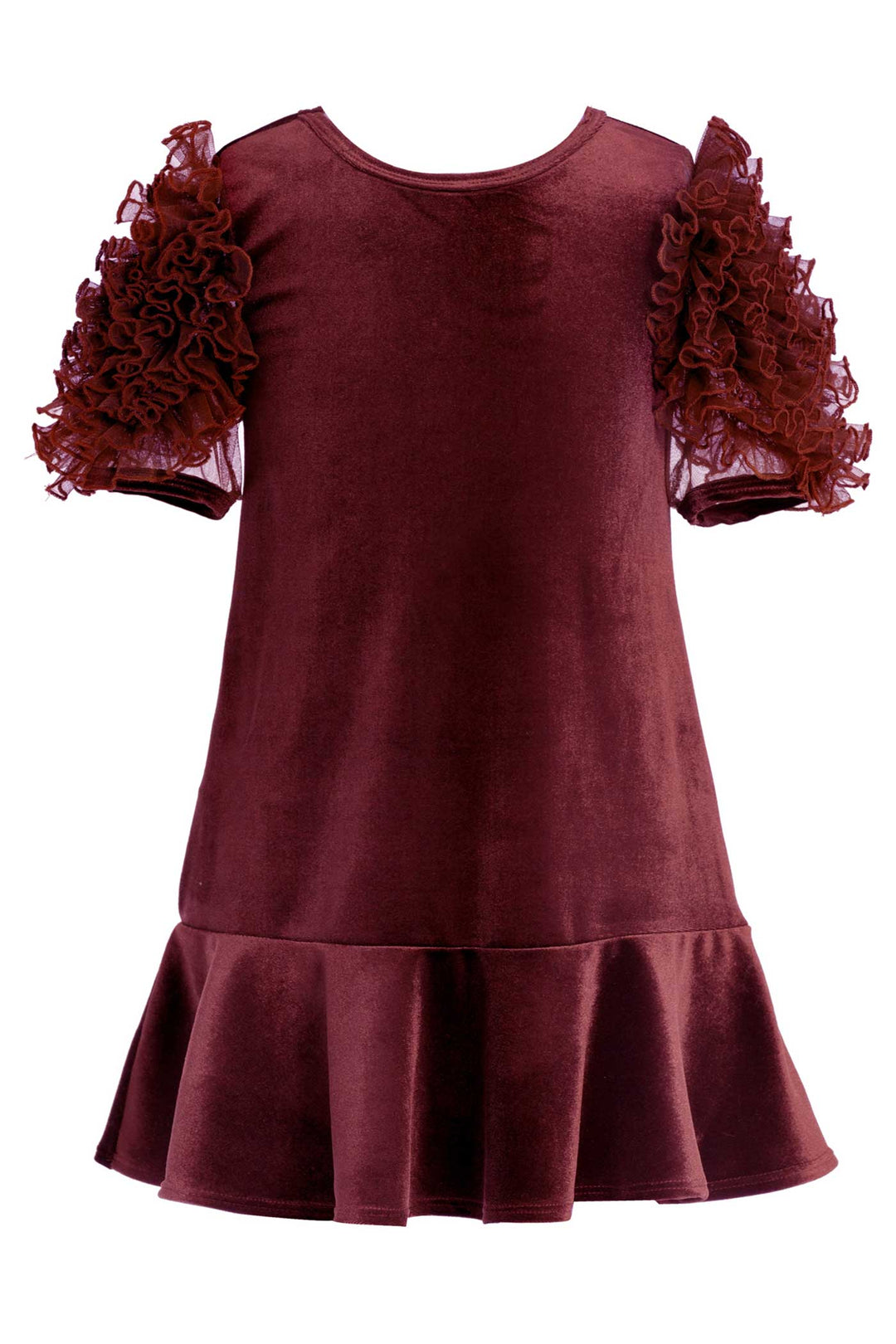 Hannah Banana Girls Mesh Frill Short Sleeve Velvet Dress