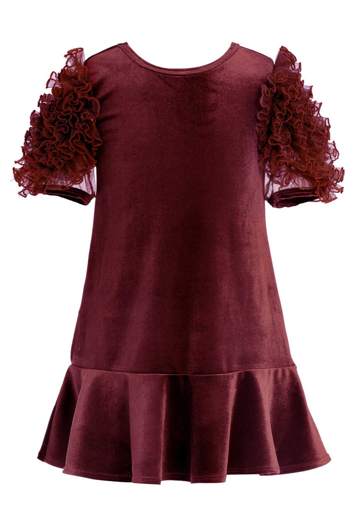 Hannah Banana Girls Mesh Frill Short Sleeve Velvet Dress