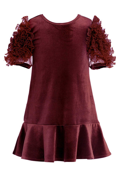 Hannah Banana Girls Mesh Frill Short Sleeve Velvet Dress