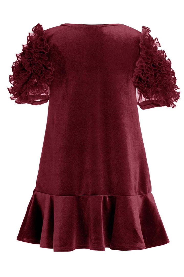 Hannah Banana Girls Mesh Frill Short Sleeve Velvet Dress