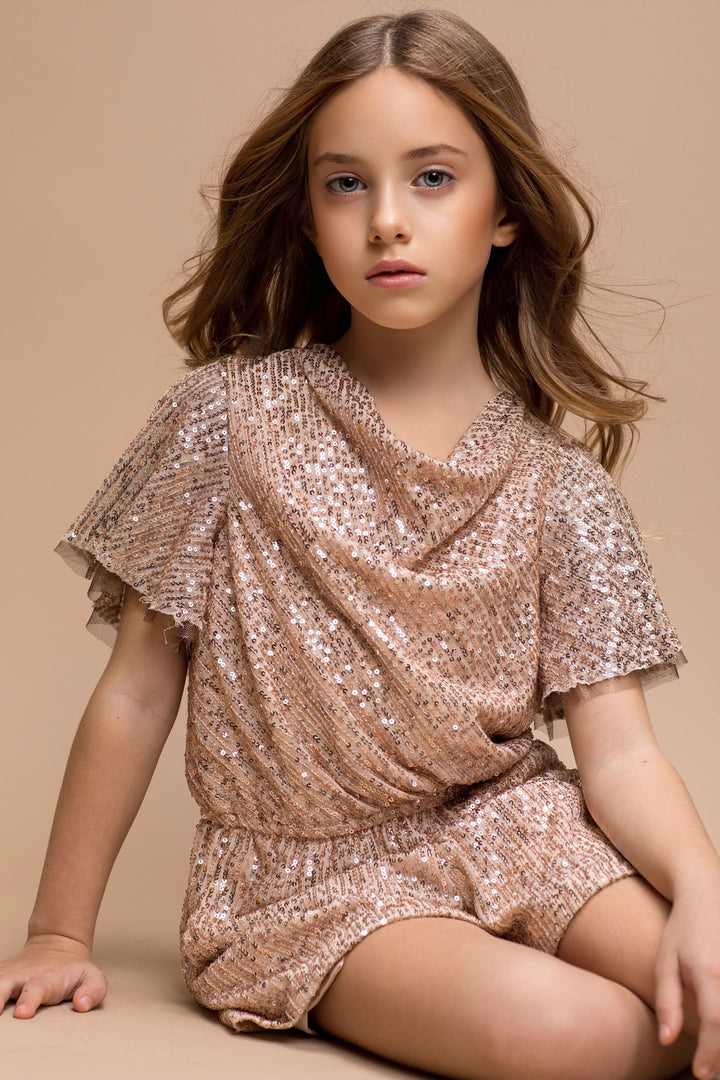 Hannah Banana Little Girl's Chic Cowl Neck Sequin Romper