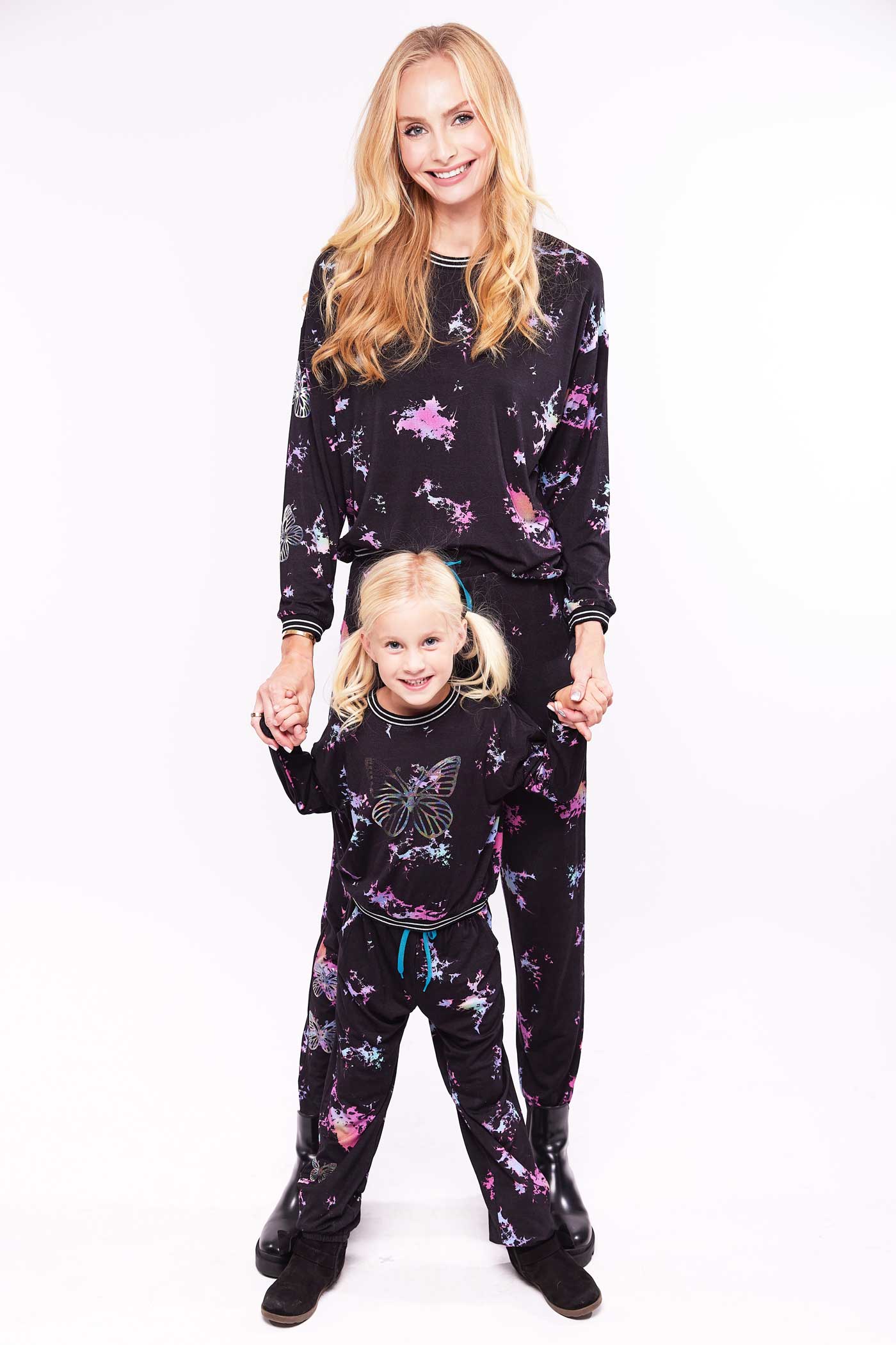 Hannah Banana Mommy & Me Women's Marble Tie Tye Hologram Butterfly Set