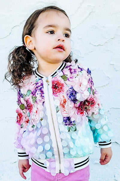 Hannah Banana girls 3D floral all over print fashion bomber jacket