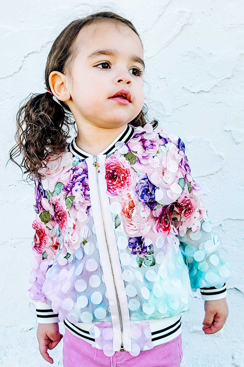 Hannah Banana girls 3D floral all over print fashion bomber jacket