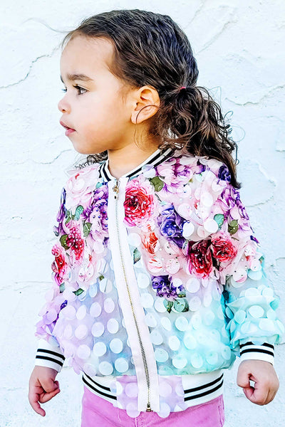 Hannah Banana girls 3D floral all over print fashion bomber jacket