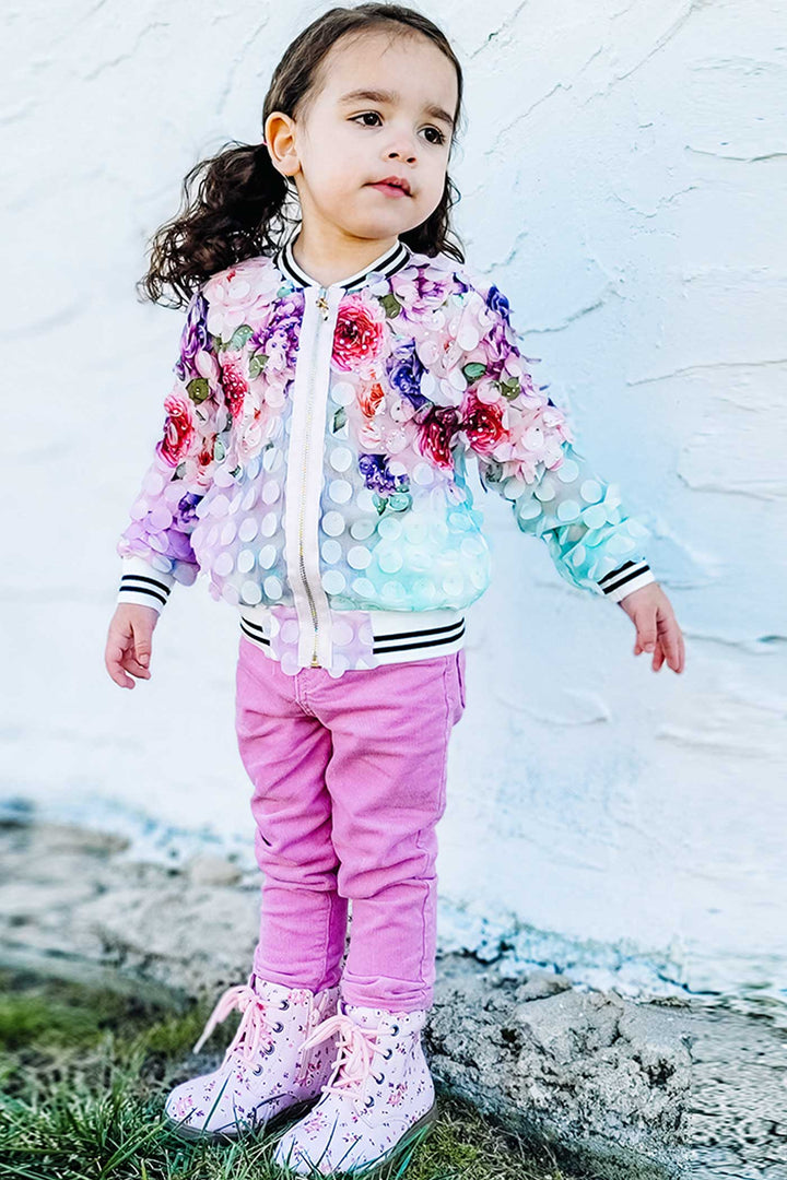 Hannah Banana girls 3D floral all over print fashion bomber jacket