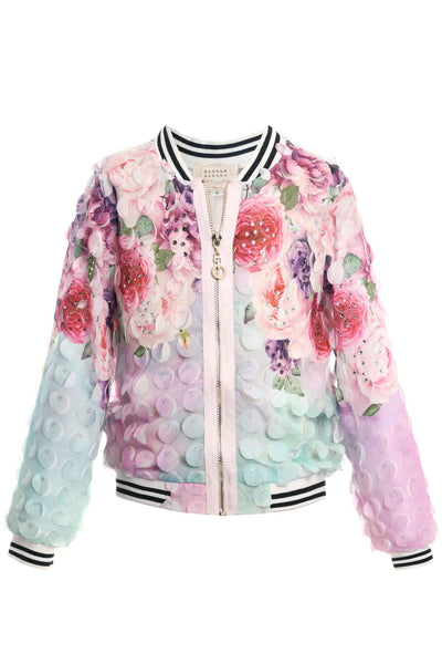 Hannah Banana girls 3D floral all over print fashion bomber jacket