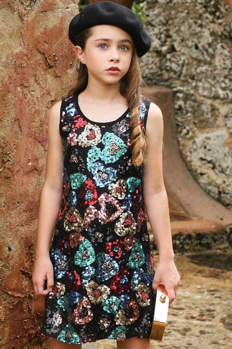 Hannah Banana Girls Sleeveless Heart Sequin Party Dress