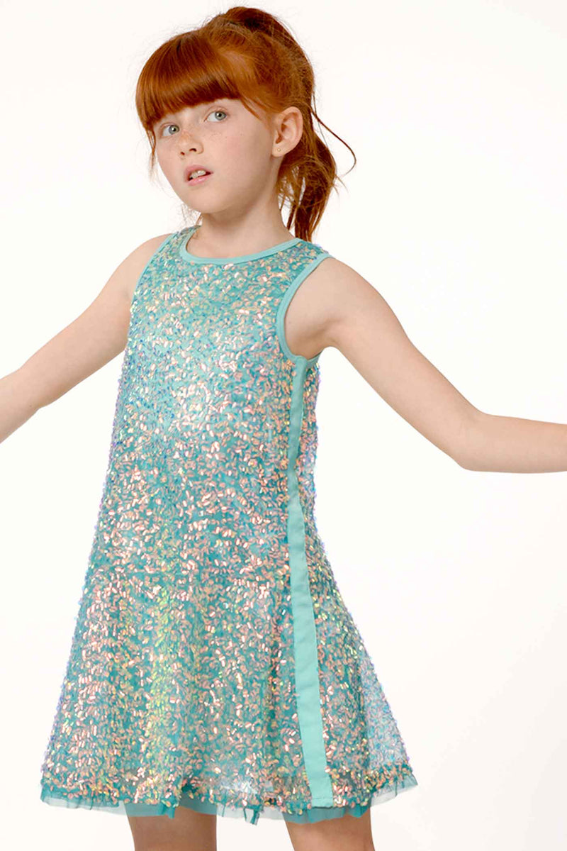 Hannah Banana Girls Holographic Sequin Sleeveless Dress