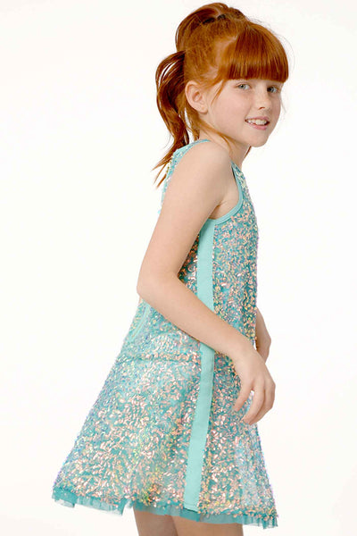 Hannah Banana Girls Holographic Sequin Sleeveless Dress