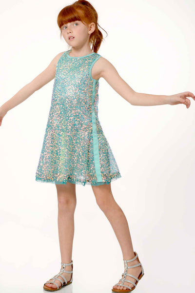 Hannah Banana Girls Holographic Sequin Sleeveless Dress