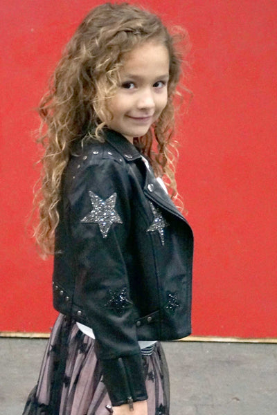 Hannah Banana Girls Star Patch Faux Leather Biker Jacket