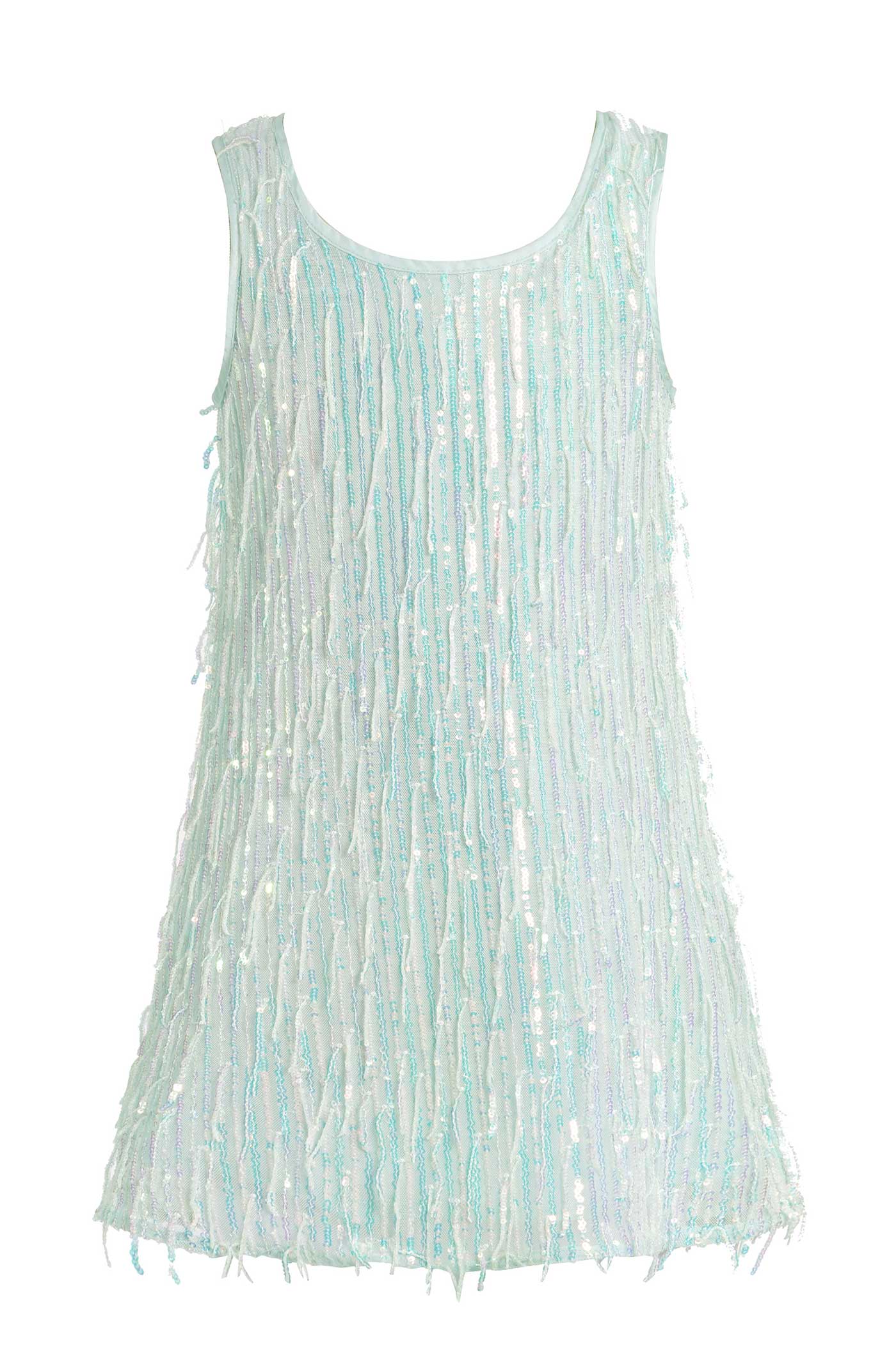 Girls Sleeveless Fancy Fringe Sequin Party Dress