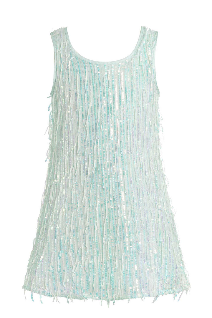 Girls Sleeveless Fancy Fringe Sequin Party Dress