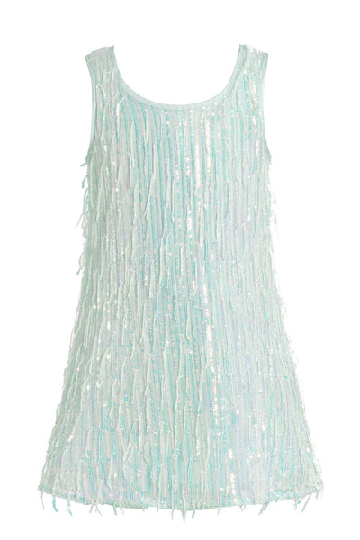 Girls Sleeveless Fancy Fringe Sequin Party Dress