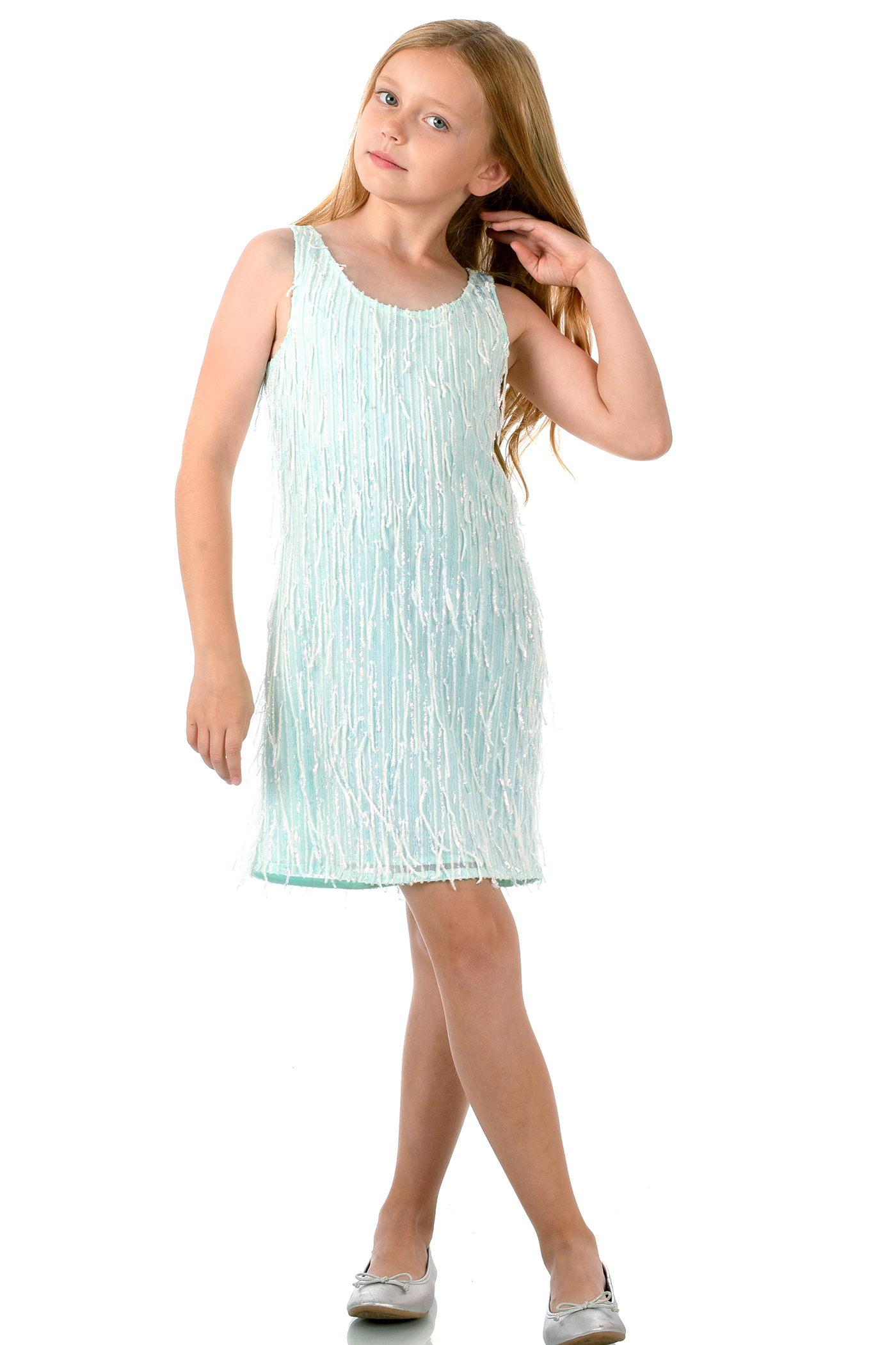 Girls Sleeveless Fancy Fringe Sequin Party Dress