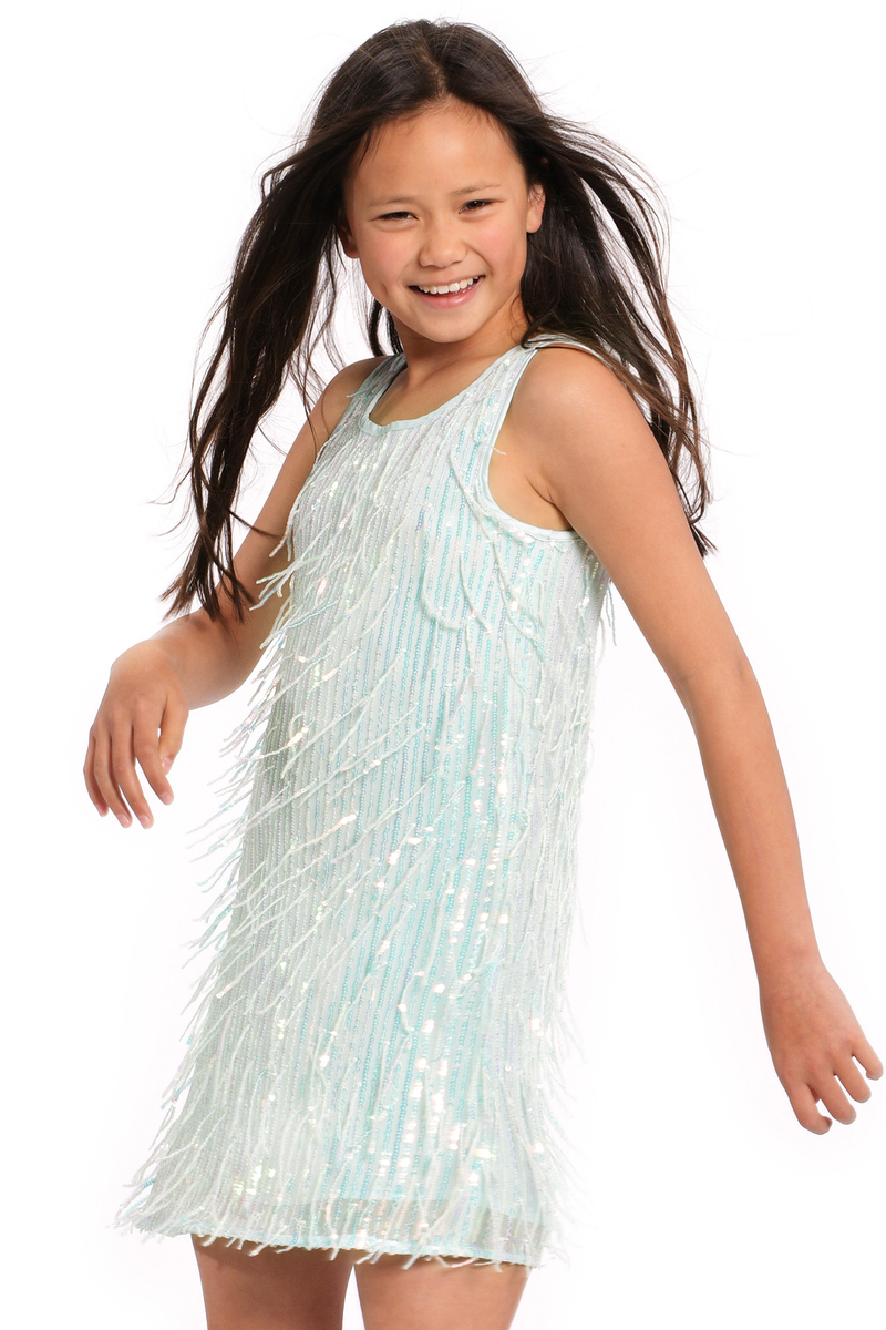 Girls Sleeveless Fancy Fringe Sequin Party Dress