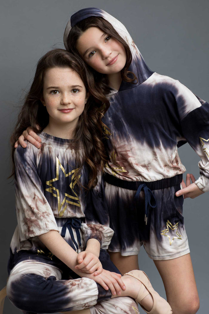 Hannah Banana Little Girl's Tie Dye Gold Star Print Shorts