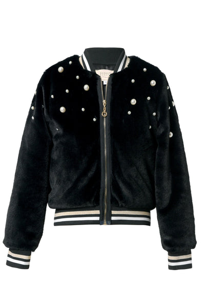 Hannah Banana Little Girl's Luxe Faux Fur Pearl Bomber Jacket