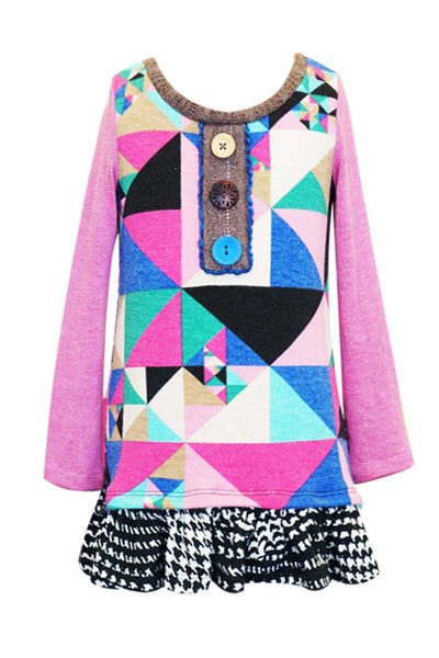 Hannah Banana Big Girls Geometric Print Long Sleeve Dress