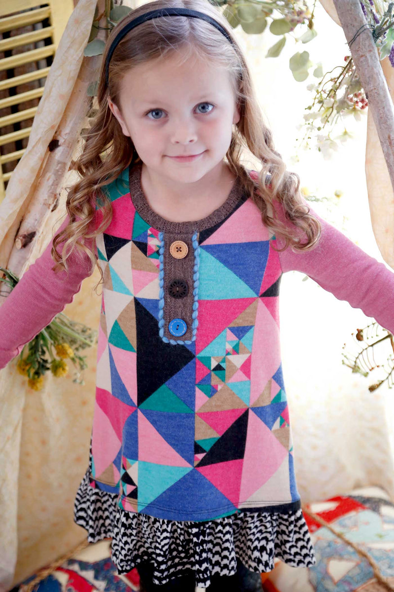 Hannah Banana Big Girls Geometric Print Long Sleeve Dress