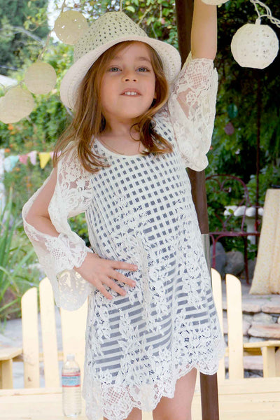 Hannah Banana Girls Lace Overlay Long Sleeve Dress