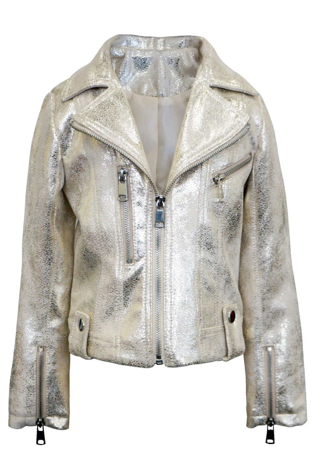 METALLIC FAUX LEATHER BIKER JACKET