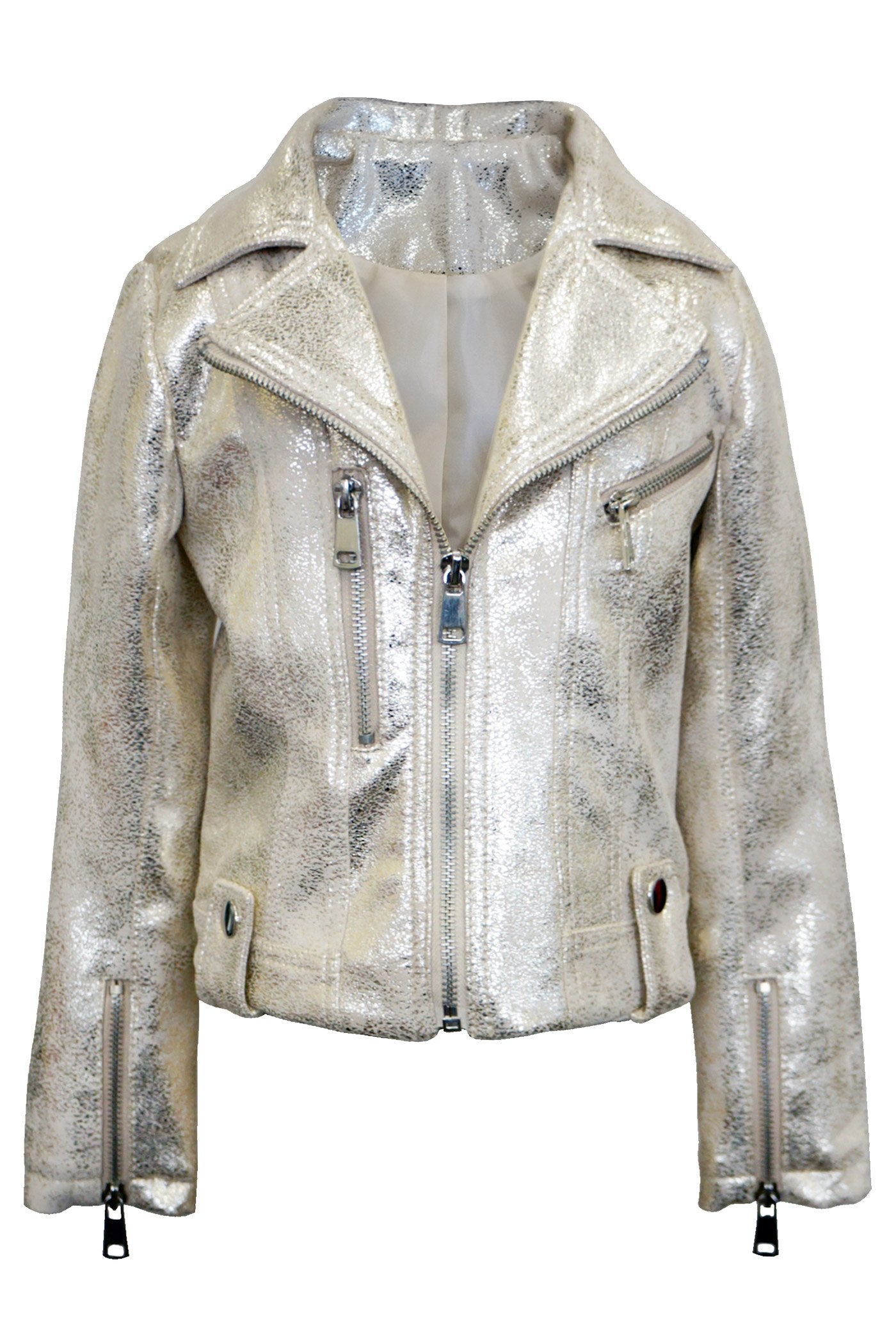 METALLIC FAUX LEATHER BIKER JACKET