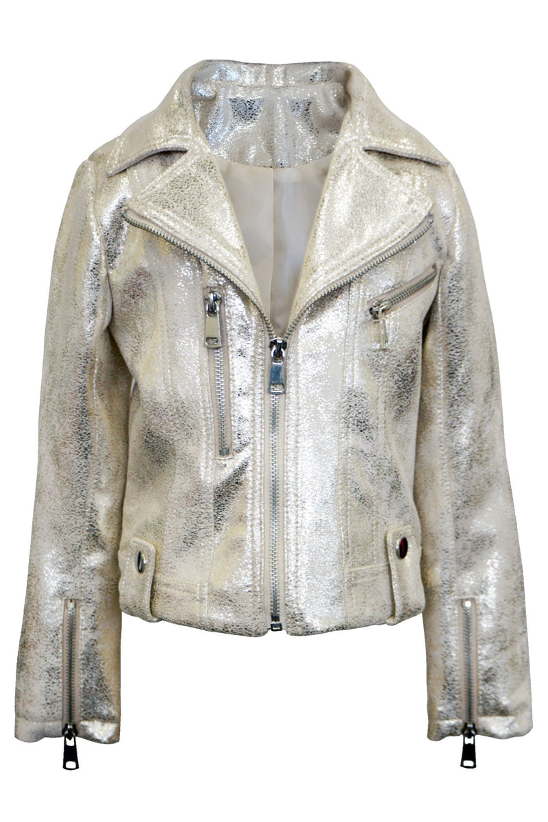 METALLIC FAUX LEATHER BIKER JACKET