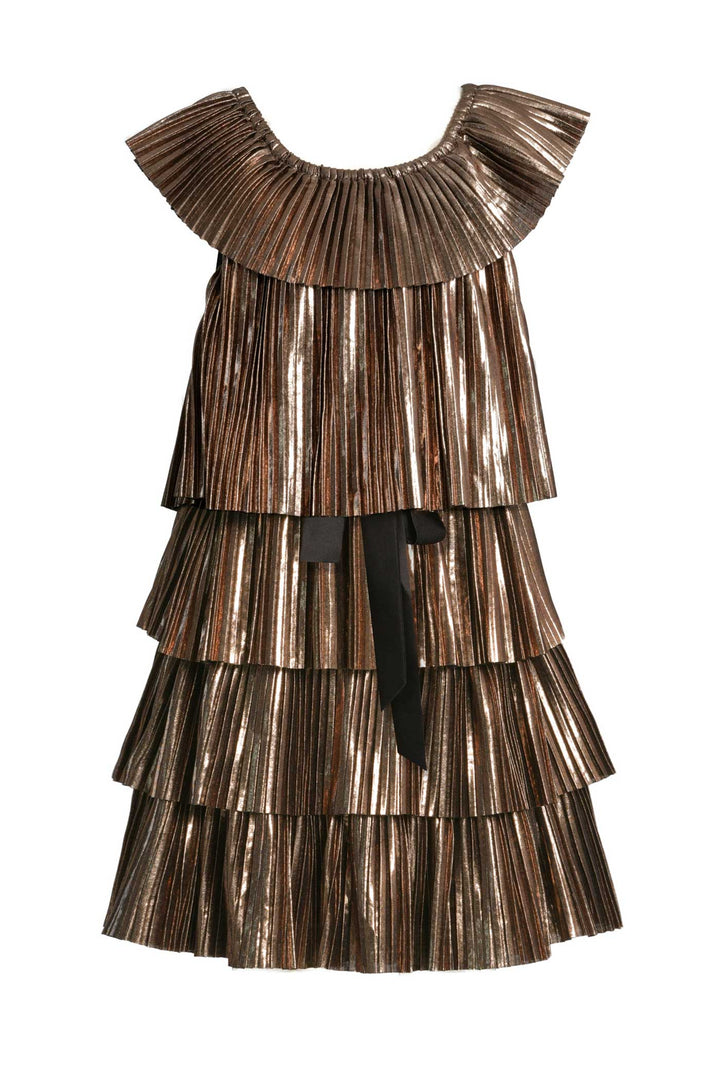 Hannah Banana Girls Gold Metallic Pleated Party Dress