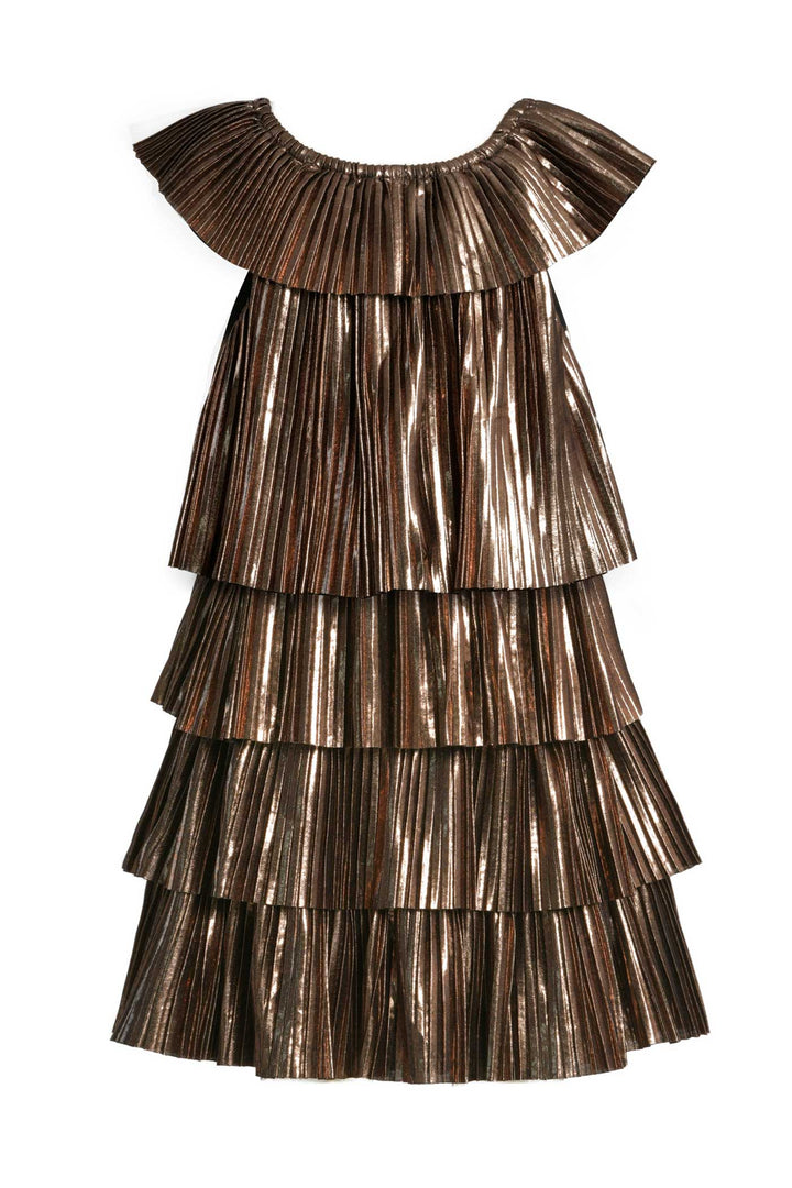 Hannah Banana Girls Gold Metallic Pleated Party Dress