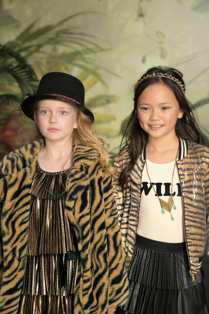 Hannah Banana Girls Gold Metallic Pleated Party Dress