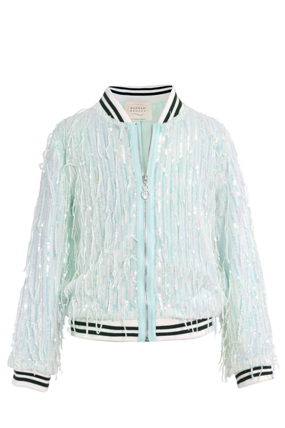 Girls Fringe Sequin Fashion Bomber Jacket