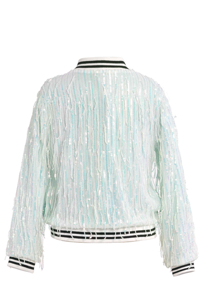 Girls Fringe Sequin Fashion Bomber Jacket